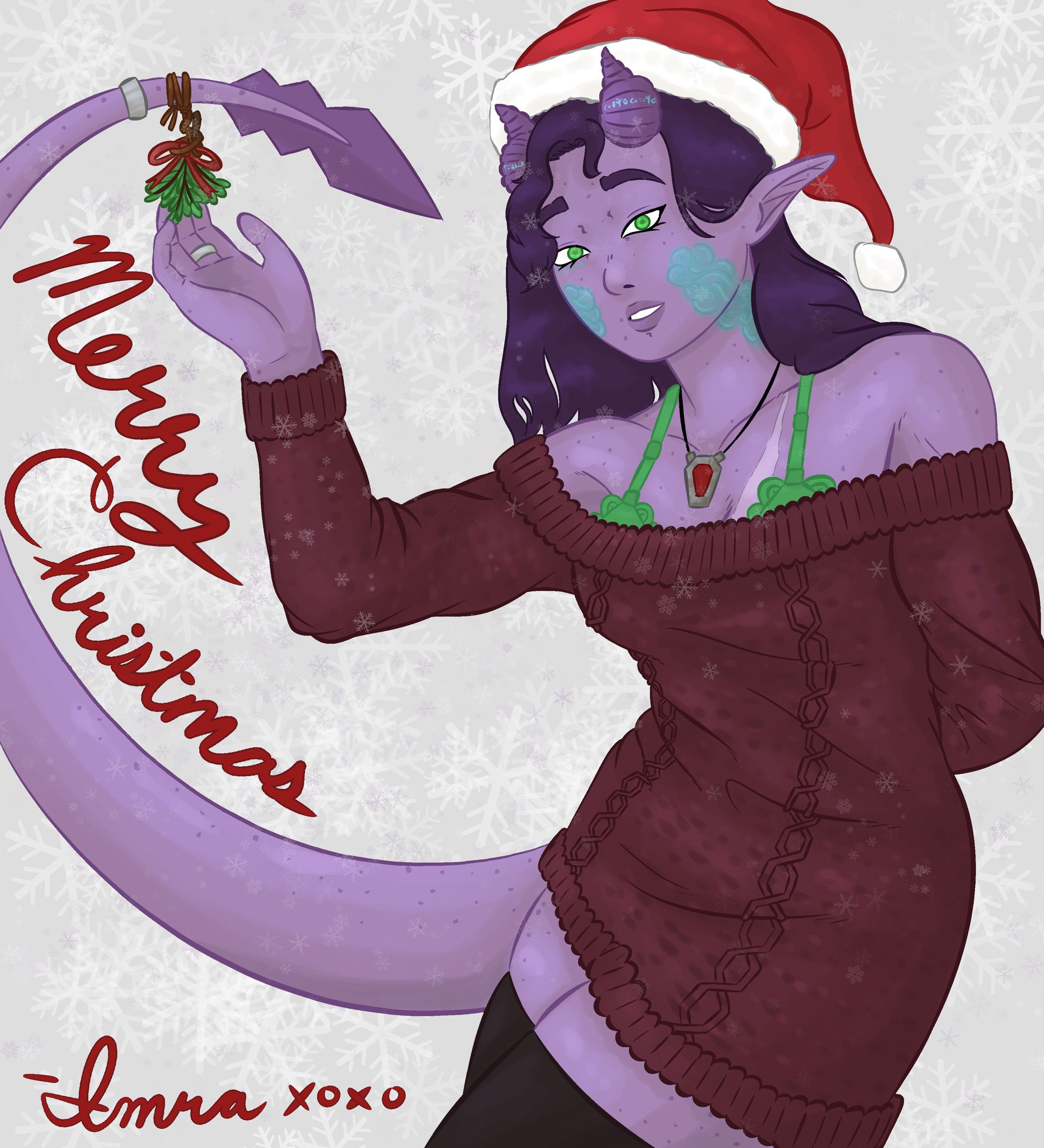 A Christmas themed drawing of my Dungeons and Dragons character