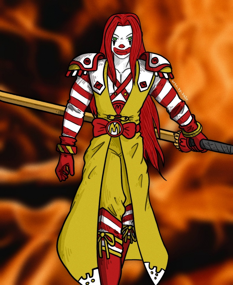 Fanart of Sephiroth from Final Fantasy 7 dressed like Ronald McDonald